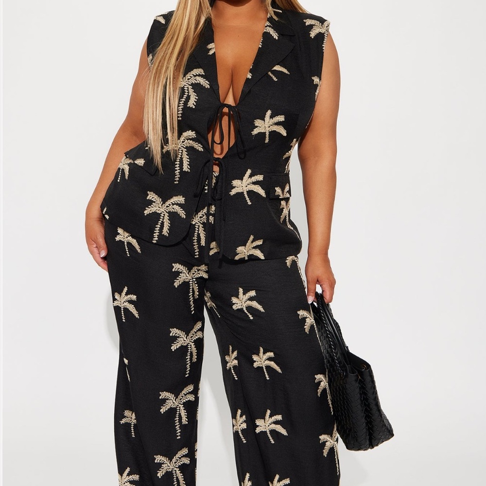 Vacation Palms Linen 2pc Pant Set - size 1X